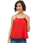 Seduva Women's Polyester Embellished Shoulder Straps Top (Red)