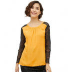 Seduva Women's Rayon Lace Inserts Long Sleeves Top (Yellow)