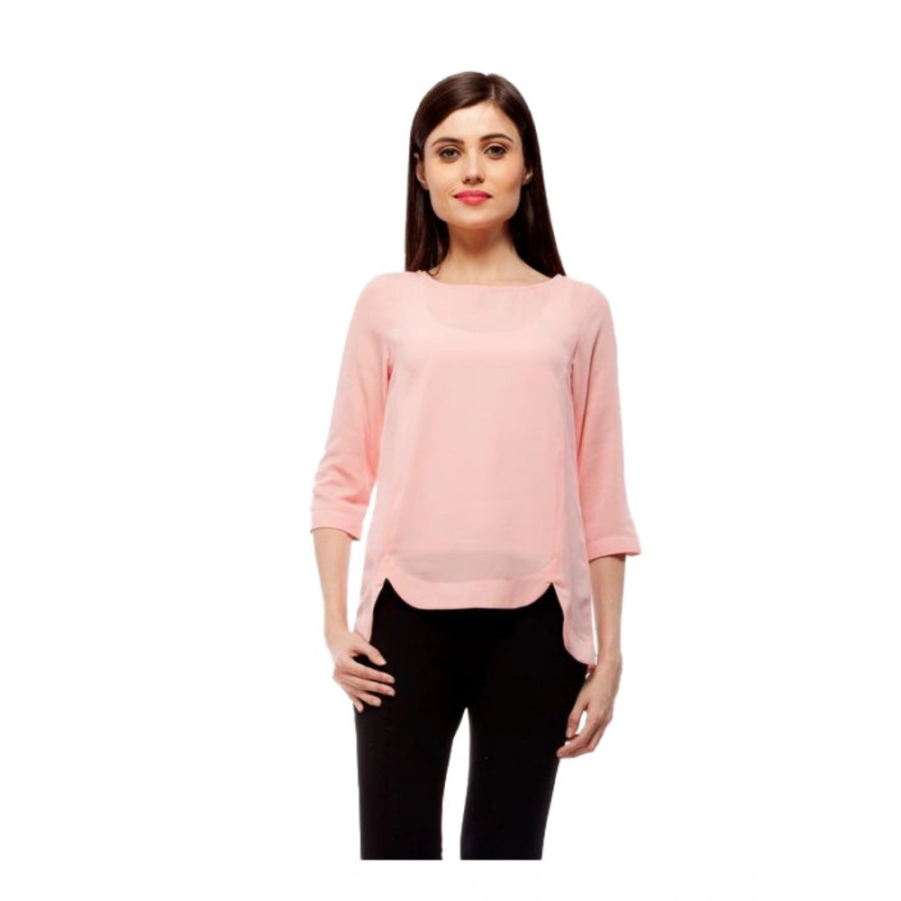 Seduva Women's Polyester Solid 3-4th Sleeves Regular Top (Peach)