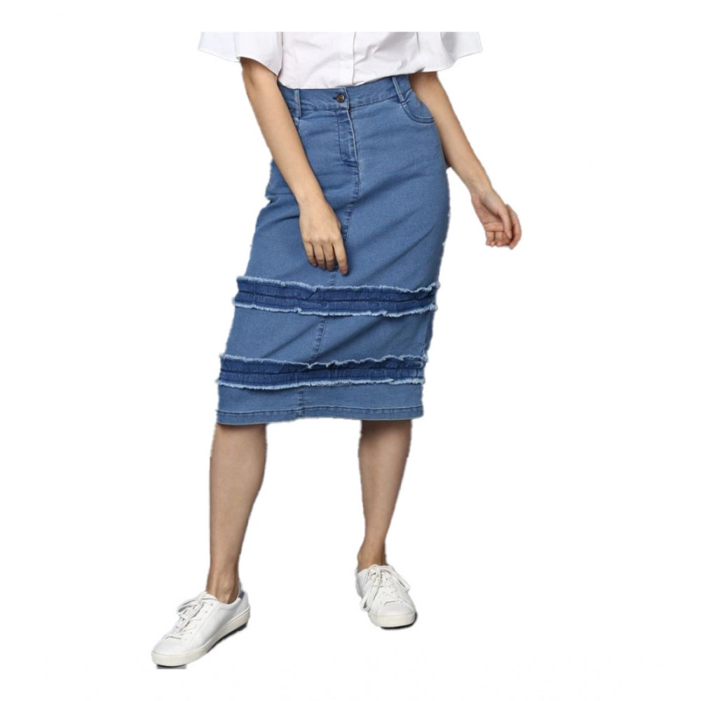 Seduva Women's Denim Washed Buttoned Skirt (Blue)