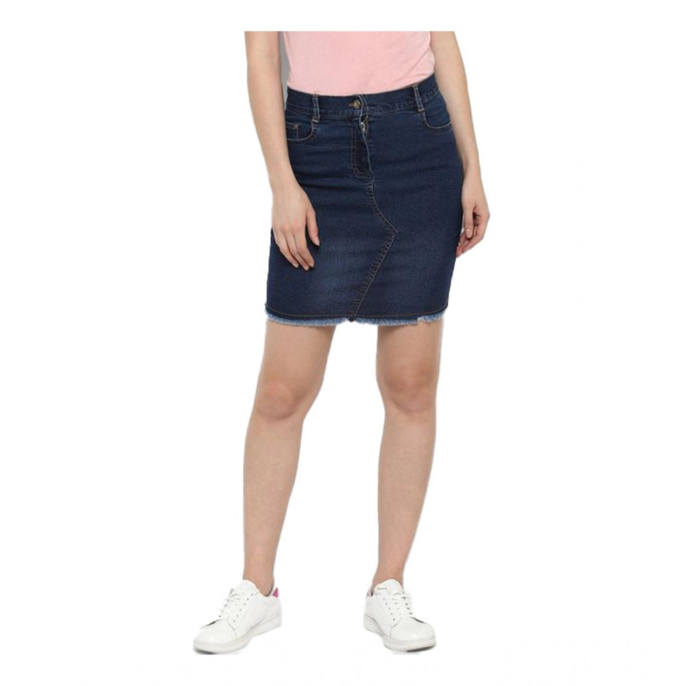Seduva Women's Denim Stitching Pattern Buttoned Skirt (Blue)