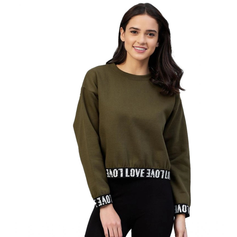Seduva Women's Fleece Solid Long Sleeves Sweatshirt (Olive)