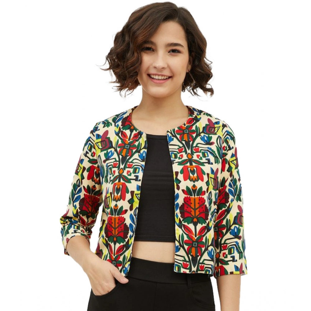 Seduva Women's Polyester Floral 3-4th Sleeves Shrug (Multicolor)