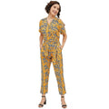 Seduva Women's Polyester Printed Half Sleeve Long Jumpsuit (Yellow)