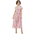 Seduva Women's Polyester Floral One Shoulder Calf-length Dress (Multicolor)