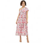 Seduva Women's Polyester Floral One Shoulder Calf-length Dress (Multicolor)