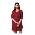 Seduva Women's Cotton Solid 3-4th Sleeves Above Knee Dress (Maroon)