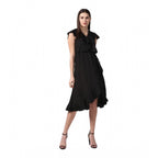 Seduva Women's Polyester Ruffled Cap Sleeve Knee-Length Dress (Black)
