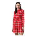 Seduva Women's Polyester Checkered Long Sleeves Above Knee Dress (Red)