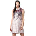 Seduva Women's Polyester Printed Sleeveless Above Knee Dress (Orange)