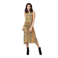 Seduva Women's Polyester Chain Print Sleeveless Below Knee Dress (Yellow - Black)