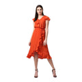 Seduva Women's Polyester Ruffled Cap Sleeve Knee-Length Dress (Orange)