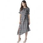 Seduva Women's Polyester Animal Print Short Sleeve Knee-Length Dress (Black - White)