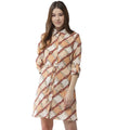 Seduva Women's Polyester Printed Roll Up Sleeve Above Knee Dress (Off White - Brown)
