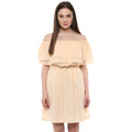 Seduva Women's Polyester Solid Sleeveless Knee-Length Dress (Beige)