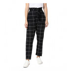 Seduva Women's Polyester Checkered Elasticated Trousers (Black - White)