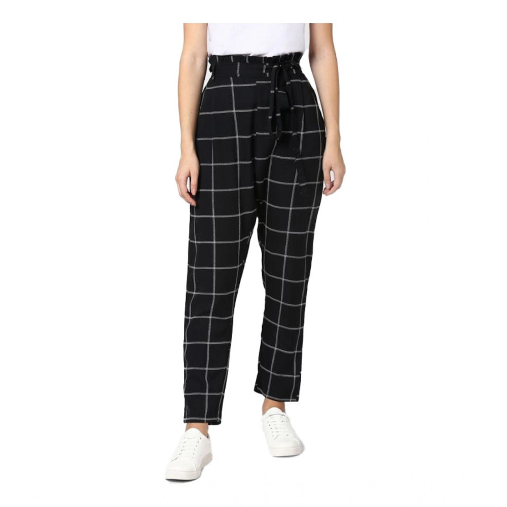 Seduva Women's Polyester Checkered Elasticated Trousers (Black - White)