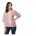 Seduva Women's Polyester Striped 3-4th Sleeves Top (Pink)