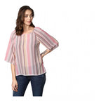 Seduva Women's Polyester Striped 3-4th Sleeves Top (Pink)
