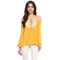 Seduva Women's Rayon Embellished Cold Shoulder Regular Top (Mustard Yellow)
