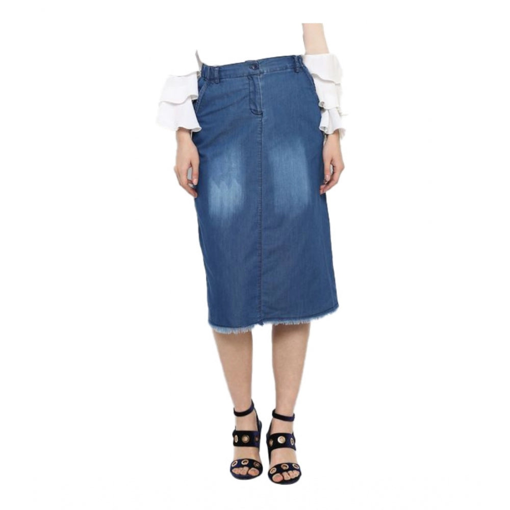 Seduva Women's Denim Washed Buttoned Skirt (Blue)