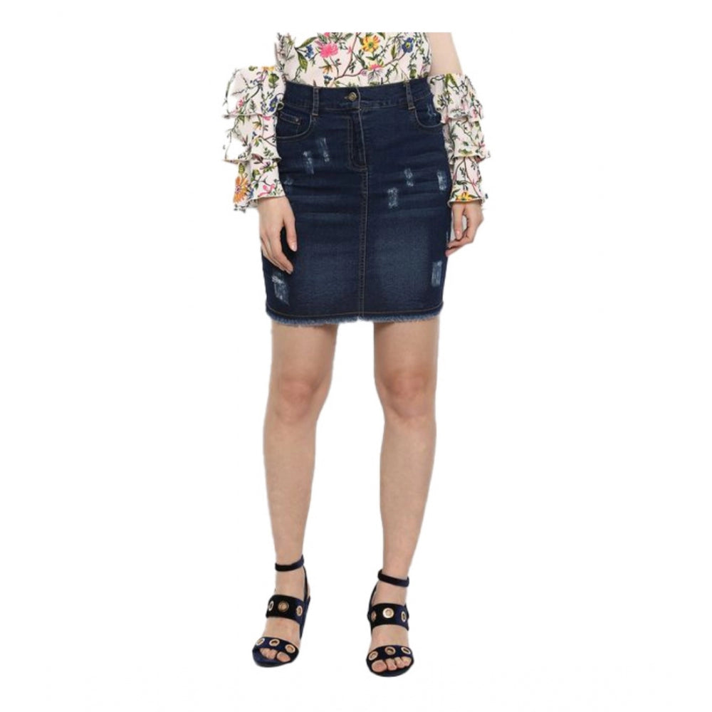 Seduva Women's Denim Distressed Buttoned Skirt (Blue)