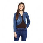 Seduva Women's Denim Pleated 3-4th Sleeves Shrug (Blue)