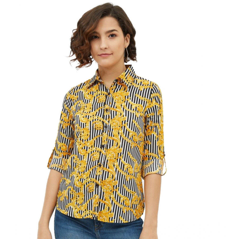 Seduva Women's Polyester Printed Roll Up Sleeve Standard Length Shirt (Mustared)