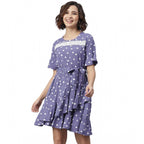 Seduva Women's Polyester Polka Bell Sleeve Above Knee Dress (Lavender)