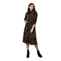 Seduva Women's Polyester Chain Print Roll Up Sleeve Below Knee Dress (Black - Yellow)