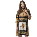 Seduva Women's Satin Animal Print 3-4th Sleeves Above Knee Dress (White - Orange)