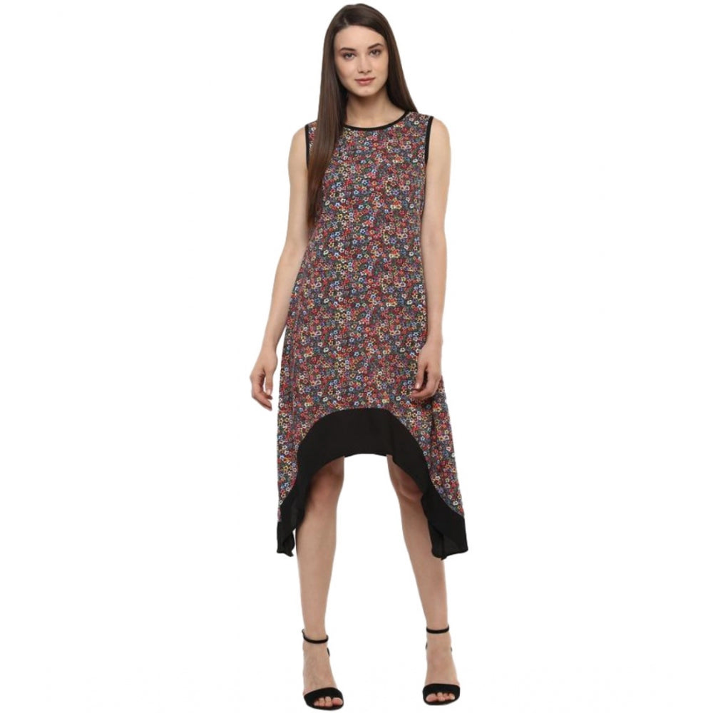 Seduva Women's Polyester Printed Sleeveless Knee-Length Dress (Multicolor)