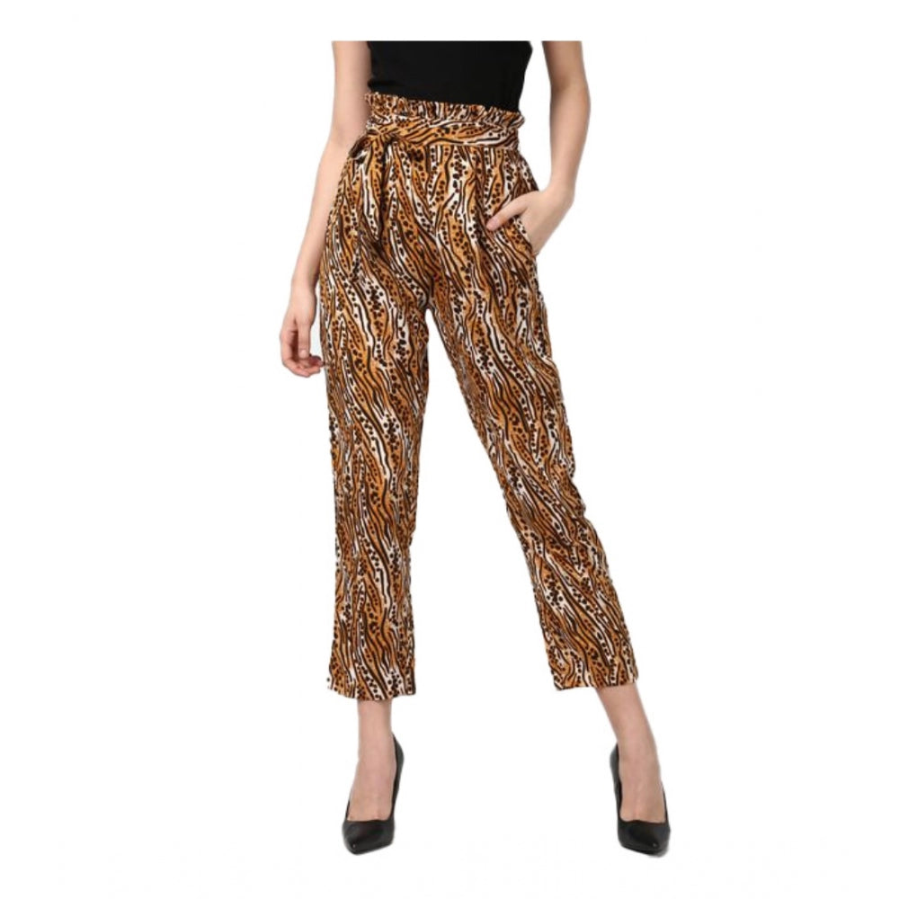 Seduva Women's Polyester Animal Print Elasticated Trousers (Orange - Black)