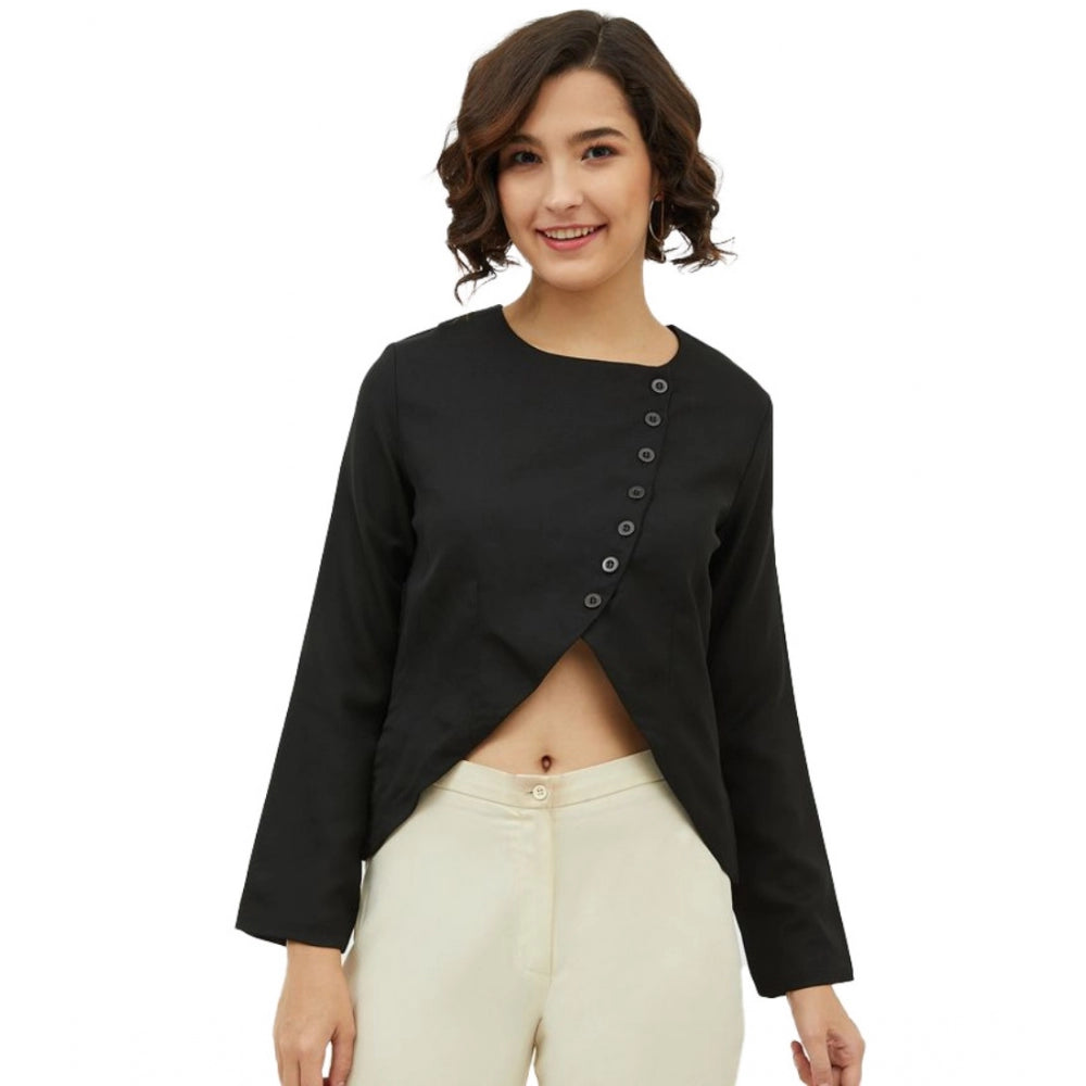 Seduva Women's Polyester Asymmetrical Long Sleeves Top (Black)