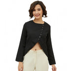 Seduva Women's Polyester Asymmetrical Long Sleeves Top (Black)