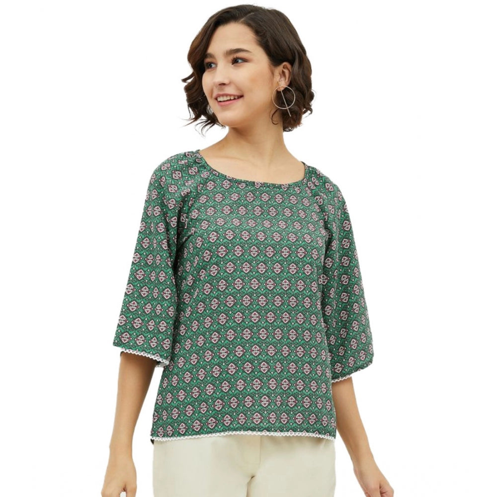 Seduva Women's Polyester Printed 3-4th Sleeves Top (Green)