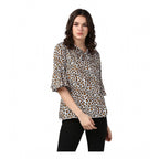 Seduva Women's Polyester Animal Print Bell Sleeve Top (Orange - Black)