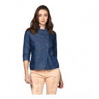 Seduva Women's Denim Solid 3-4th Sleeves Top (Blue)