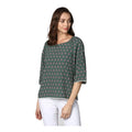 Seduva Women's Polyester Printed 3-4th Sleeves Top (Green)