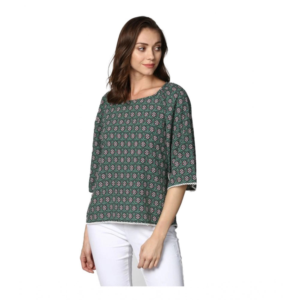 Seduva Women's Polyester Printed 3-4th Sleeves Top (Green)