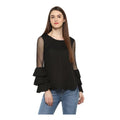 Seduva Women's Polyester Solid Tier Sleeve Top (Black)
