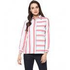 Seduva Women's Cotton Striped Roll Up Sleeve Regular Top (Red)