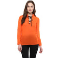 Seduva Women's Polyester Solid Long Sleeves Regular Top (Orange)