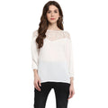 Seduva Women's Polyester Georgette Self Design 3-4th Sleeves Regular Top (White)