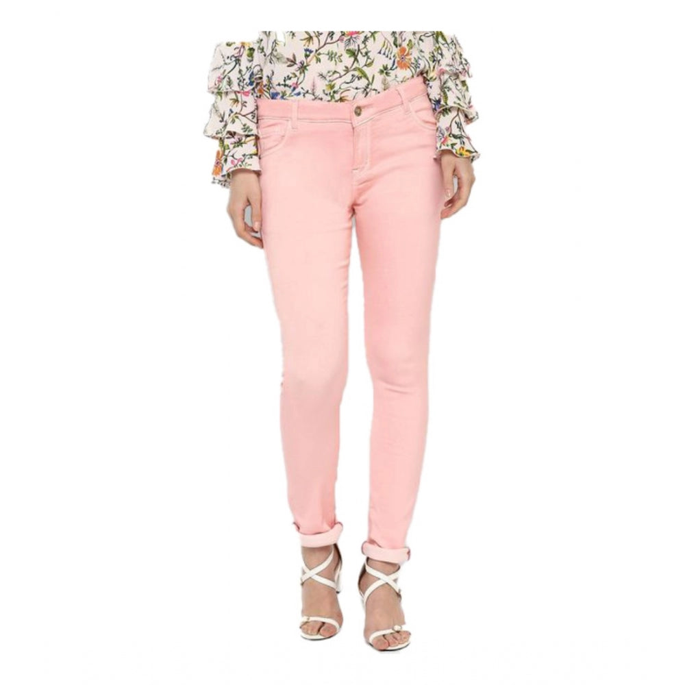 Seduva Women's Denim Solid Buttoned Jeans (Pink)