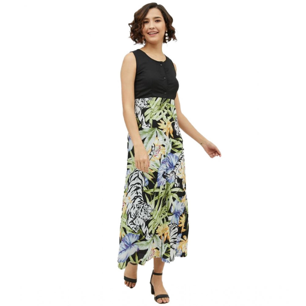 Seduva Women's Rayon Floral Sleeveless Calf-length Dress (Multicolor)