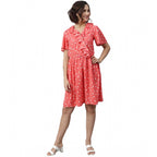 Seduva Women's Polyester Polka Flutter Above Knee Dress (Coral)