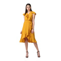 Seduva Women's Polyester Ruffled Cap Sleeve Knee-Length Dress (Yellow)