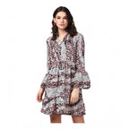 Seduva Women's Polyester Animal Print Bell Sleeve Above Knee Dress (Pink - Black)