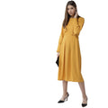 Seduva Women's Polyester Pintuck Long Sleeves Below Knee Dress (Yellow)